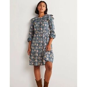 BODEN Baltic Blue Enchanting Twig Dress Sz 16/18R  Trim Detail Prairie Rodeo